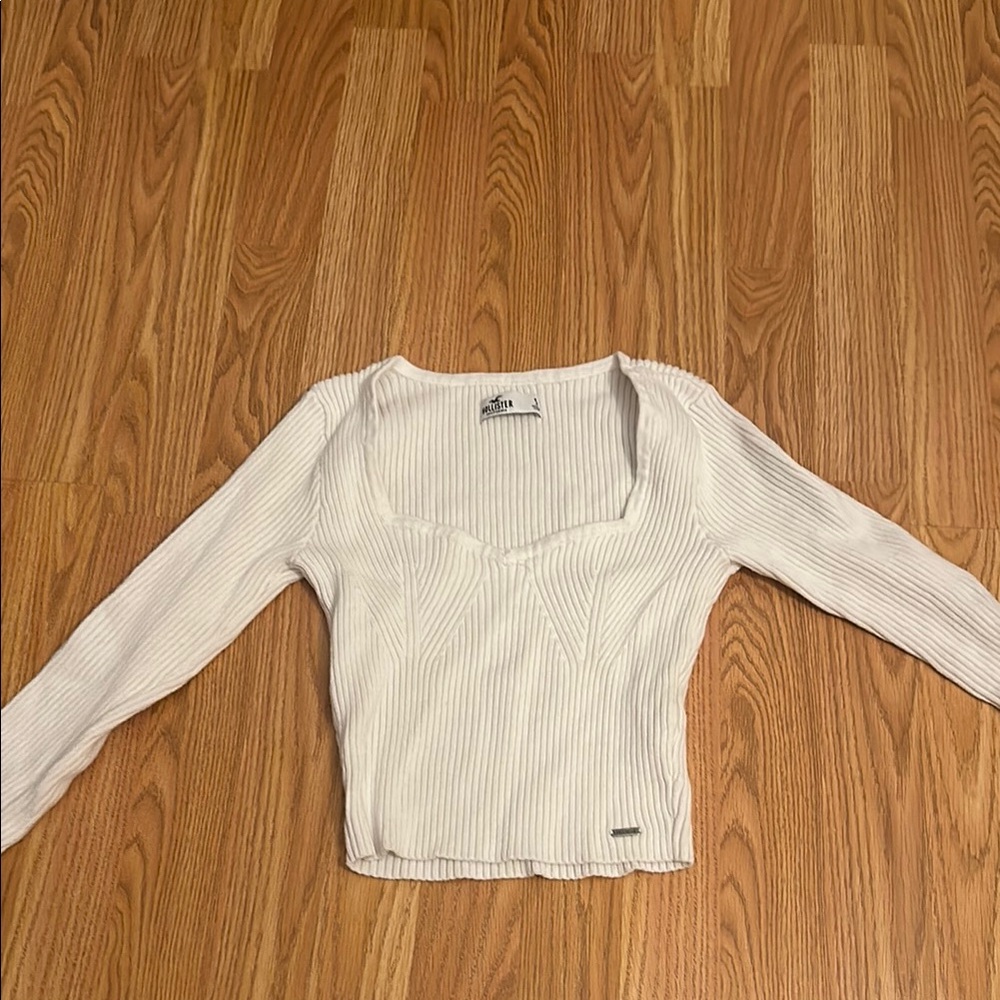 White Ribbed Long Sleeve Top